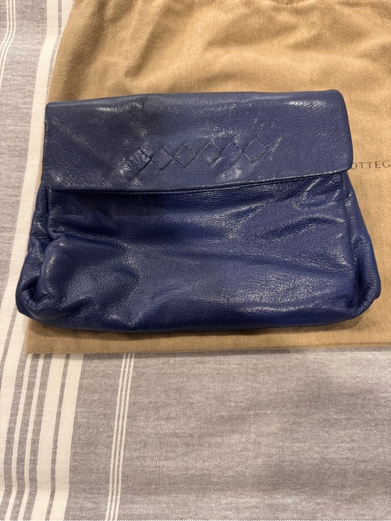 Bottega Veneta Handbags - Bottega Veneta Navy Blue Woven Leather Clutch